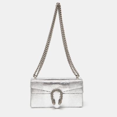 Pre-owned Gucci Metallic Lizard Small Rectangular Dionysus Shoulder Bag In Silver