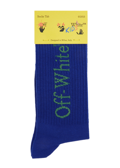 Off-white Kids Bookish Logo Cotton-blend Socks In Blue