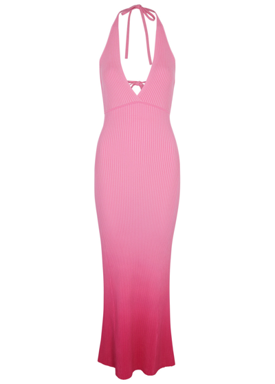 David Koma Dégradé Ribbed-knit Maxi Dress In Pink