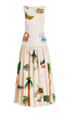 ALEMAIS CLAM EMBROIDERED-LINEN MAXI DRESS