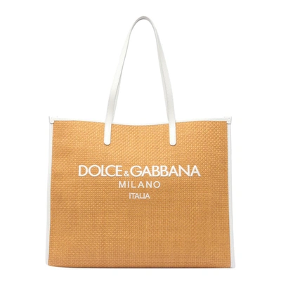 Dolce & Gabbana Textured Finish Tote With Calfskin Handles In Beige