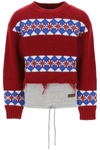 Dsquared2 Jacquard Hybrid Canadian Sweater With Distressed Detail In Red