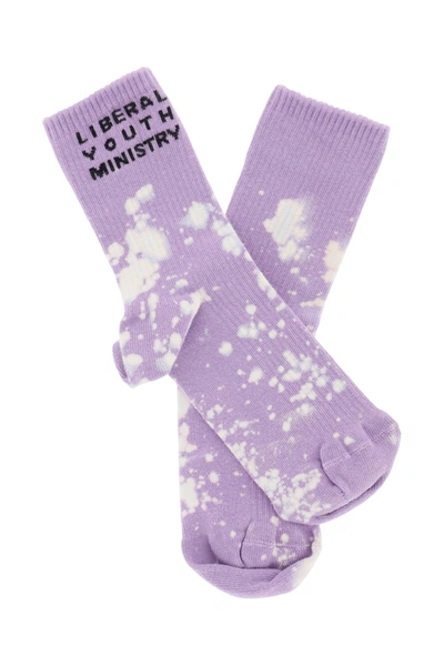 Liberal Youth Ministry Bleached Cotton Blend Knit Socks In Purple