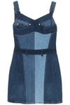 Marine Serre Patchwork Regenerated Stretch Denim Minidress In Blue
