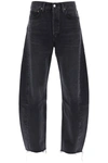 Agolde Luna Pieced High Waist Raw Hem Organic Cotton Barrel Jeans In Black