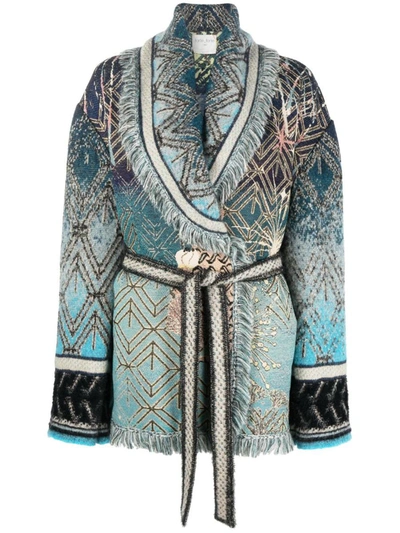 Forte Forte Patterned-intarsia Knitted Belted Coat In Blue