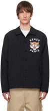 Kenzo Black Overshirt With Tiger Embroidery In Tech Fabric Man In Black