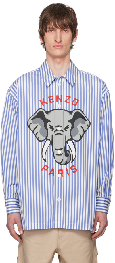 Kenzo White & Blue  Paris Elephant Shirt In Royal Blue