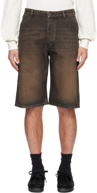 Wood Wood Black Robbie Denim Shorts In Burnt Orange Wash