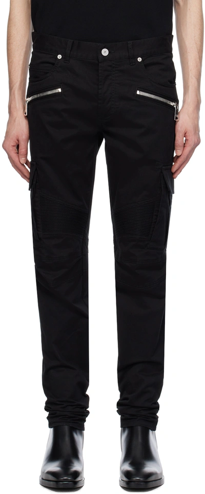 Balmain Black Zip Cargo Pants In 0pa Noir