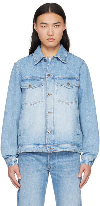 Wood Wood Blue Ivan Denim Jacket In Heavy Rinse Wash