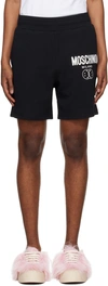Moschino Black Double Smiley Shorts In J1555 Fantasy Print