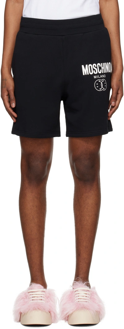 Moschino Black Double Smiley Shorts In J1555 Fantasy Print