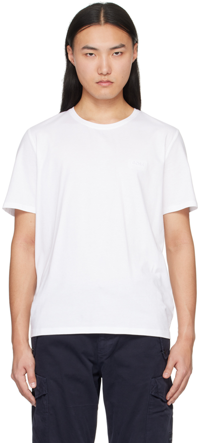 Hugo Boss White Embroidered T-shirt In White 100