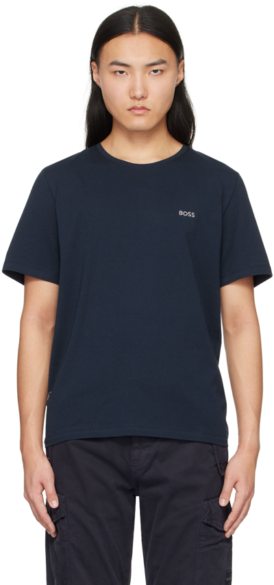 Hugo Boss Navy Embroidered T-shirt In Dark Blue 403