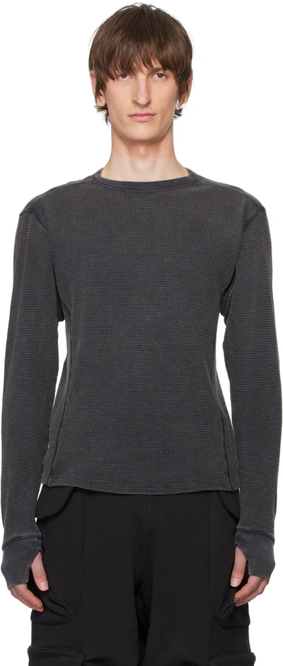Entire Studios Grey Thermal Long Sleeve T-shirt In Washed Black