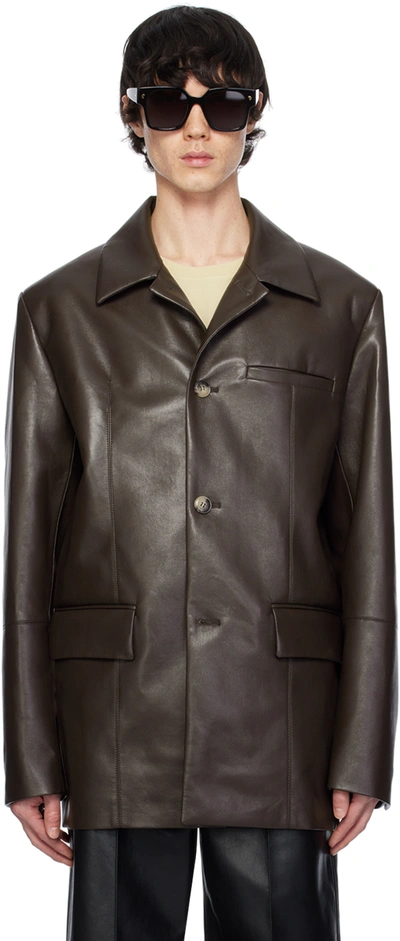 Nanushka Brown Danick Regenerated Leather Jacket In Coffee Bean