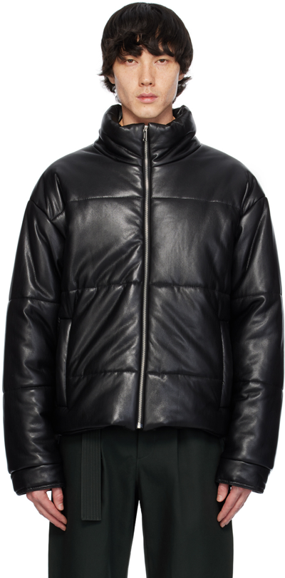 Nanushka Marron Faux-leather Puffer Jacket In Black