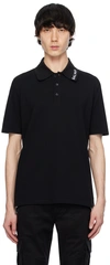 Balmain Cotton Stitched Collar Straight Fit Polo Shirt In Eab Noir/blanc