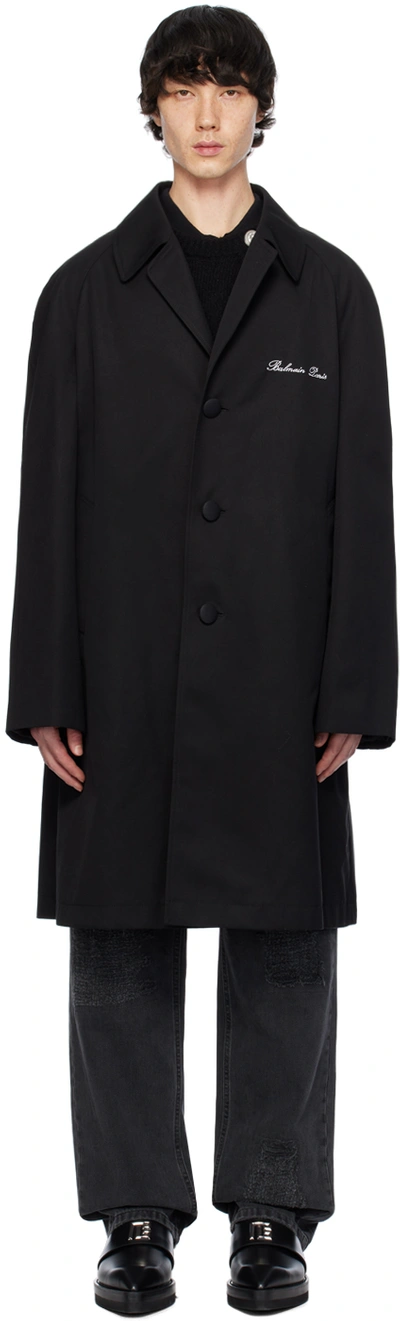 Balmain Black Embroidered Coat In 0pa Noir