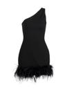 Lamarque Tafia One-shoulder Feather-hem Mini Dress In Black