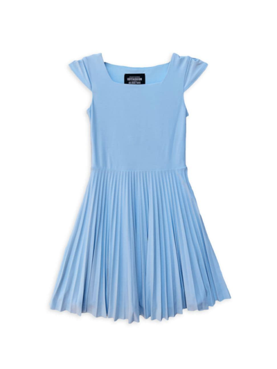 Un Deux Trois Girl's Cap Sleeve Pleated Dress In Blue