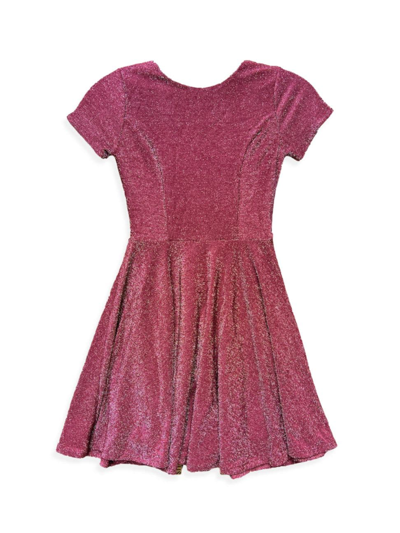 Un Deux Trois Girl's Glitter Short-sleeve Fit-&-flare Dress In Wine
