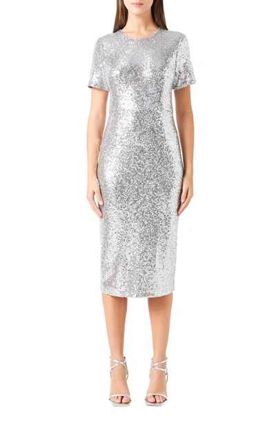 Endless Rose Women's Sequins Short Sleeve Midi Dress In Silver