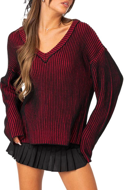 Edikted Women's Contrast Texture Oversized Sweater In Black-and-red