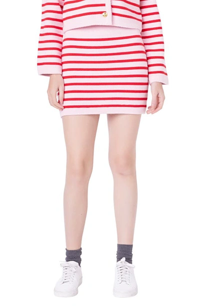 English Factory Women's Knit Striped Mini Skirt In Pink,red
