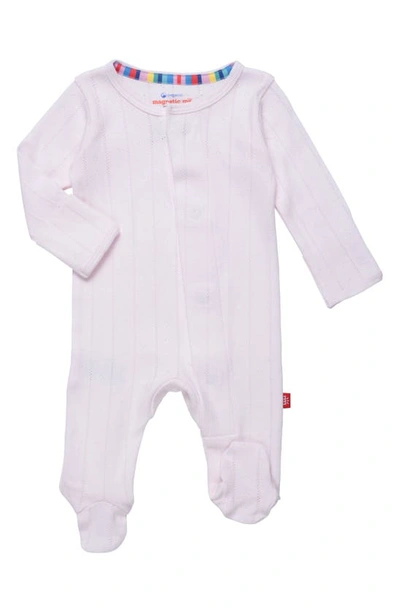 Magnetic Me Babies' Love Lines Pointelle Magnetic Organic Cotton Footie In Neutral