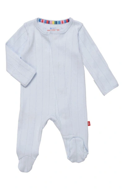 Magnetic Me Babies' Love Lines Pointelle Magnetic Organic Cotton Footie In Love Lines Blue