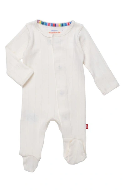 Magnetic Me Babies' Love Lines Pointelle Magnetic Organic Cotton Footie In White