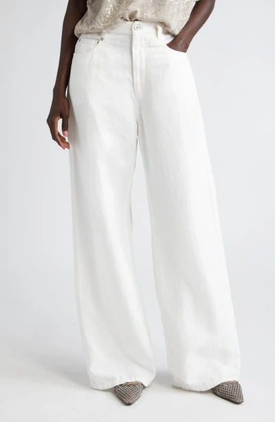 Brunello Cucinelli Cotton And Linen-blend Tapered Pants In Weiss