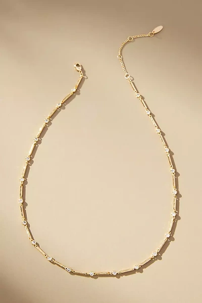 By Anthropologie Delicate Spaced Crystal Necklace In Gold
