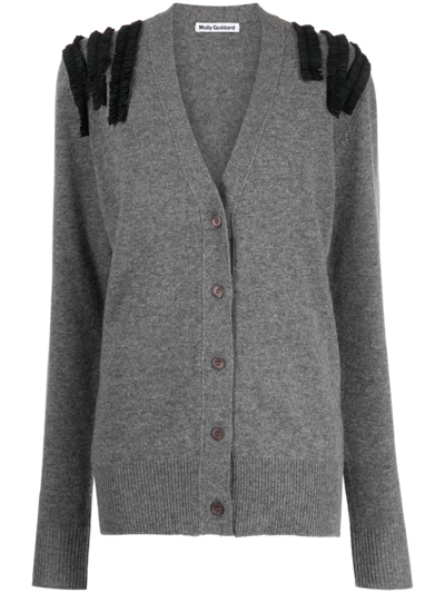 Molly Goddard Ruched-detail Wool-blend Cardigan In Grey