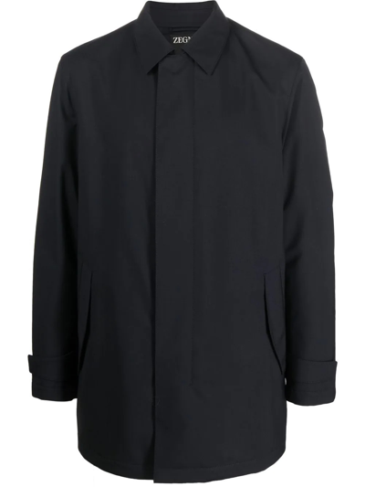 Zegna Single-breasted Coat In Blue