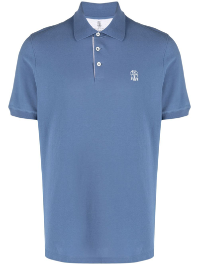Brunello Cucinelli Logo Cotton Polo Shirt In Blue