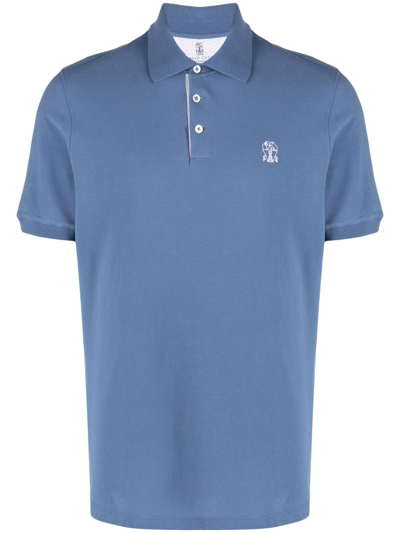 Brunello Cucinelli Logo Cotton Polo Shirt In Blau