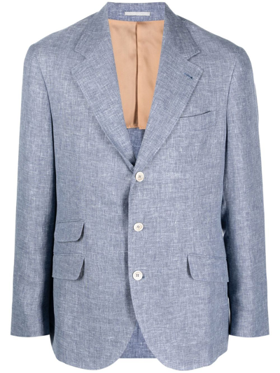 Brunello Cucinelli Single-breasted Linen-blend Blazer In Blue