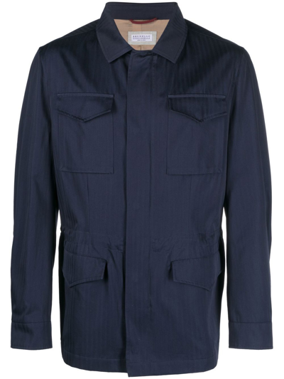 Brunello Cucinelli Safari Shirt Jacket In Blue