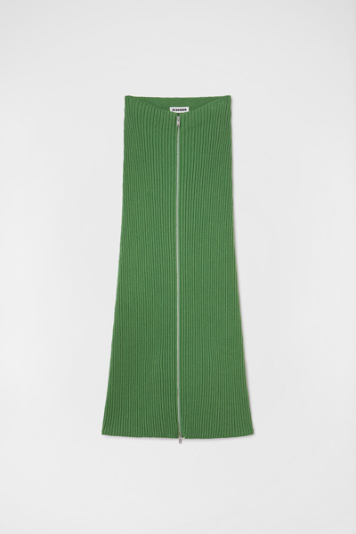 Jil Sander Ribbed-knit Zip-up Pencil Skit In Green