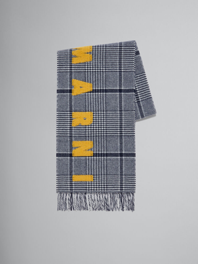 Marni Plaid-check Virgin Wool Fringed Scarf In Grey