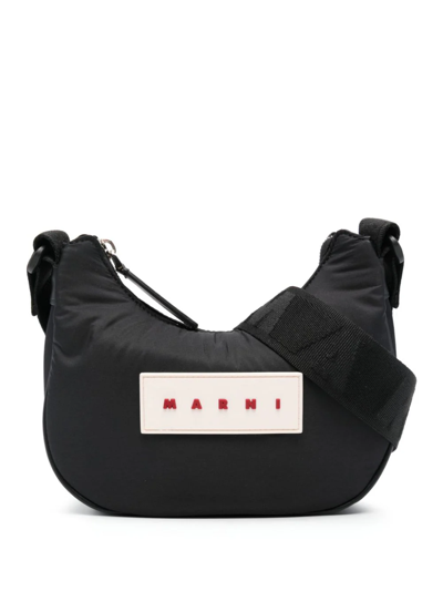 Marni Logo Appliqué Crossbody Bag In Black
