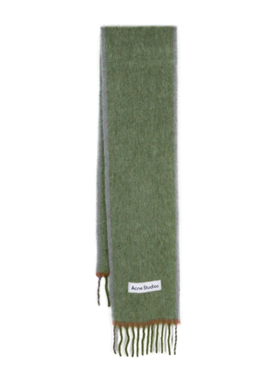 Acne Studios Logo-appliqué Contrasting-trim Scarf In Green