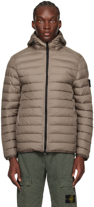 Stone Island Gray Patch Down Jacket In V0092 - Dove Grey