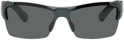 Moncler Black Spectron Sunglasses In 01a Shiny Black/smok
