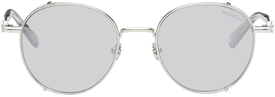 Moncler Silver & White Owlet Sunglasses In 16c Shiny Silver/smo