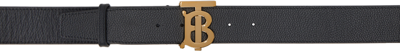 Burberry Black Leather Wide Tb Belt In Black/gold