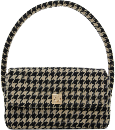 Anine Bing Nico Houndstooth Logo-engraved Shoulder Bag In Black/brown